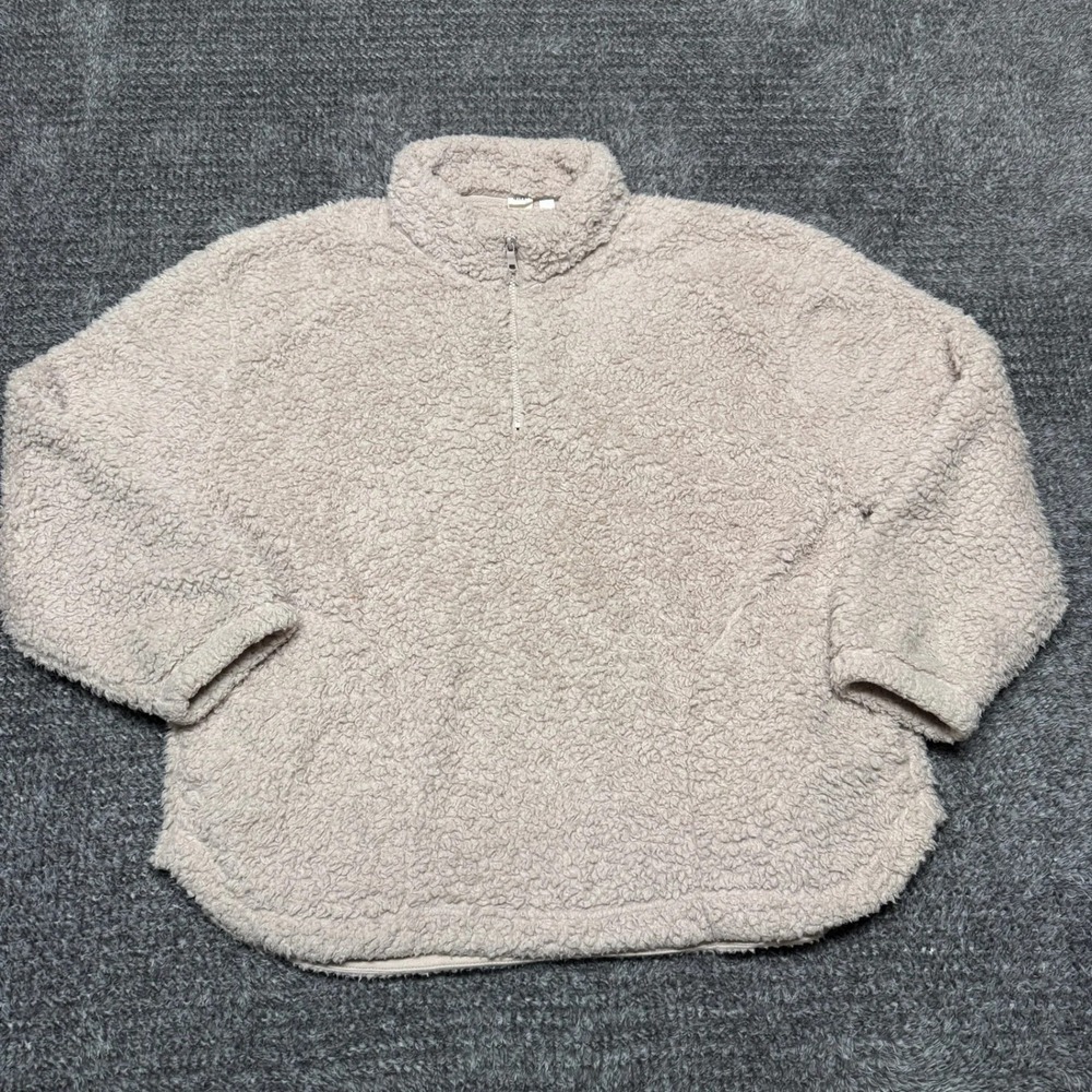Gap Womens Sherpa Fleece Pullover Sweatshirt Size XXL Beige Quarter Zip